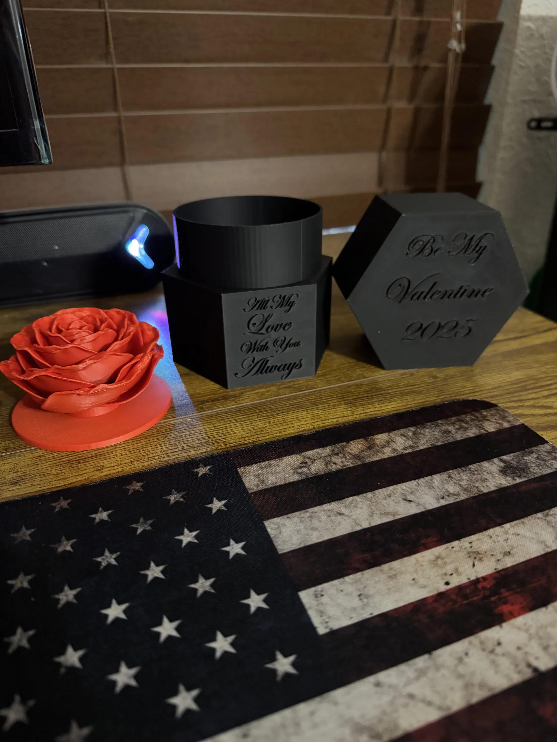 3d printed rose in gift box engraved