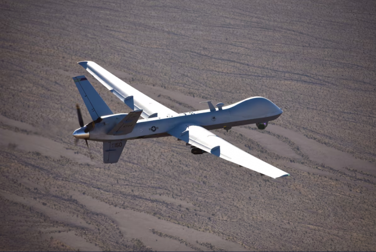 An MQ-9 Drone flying over Nevada Test Area