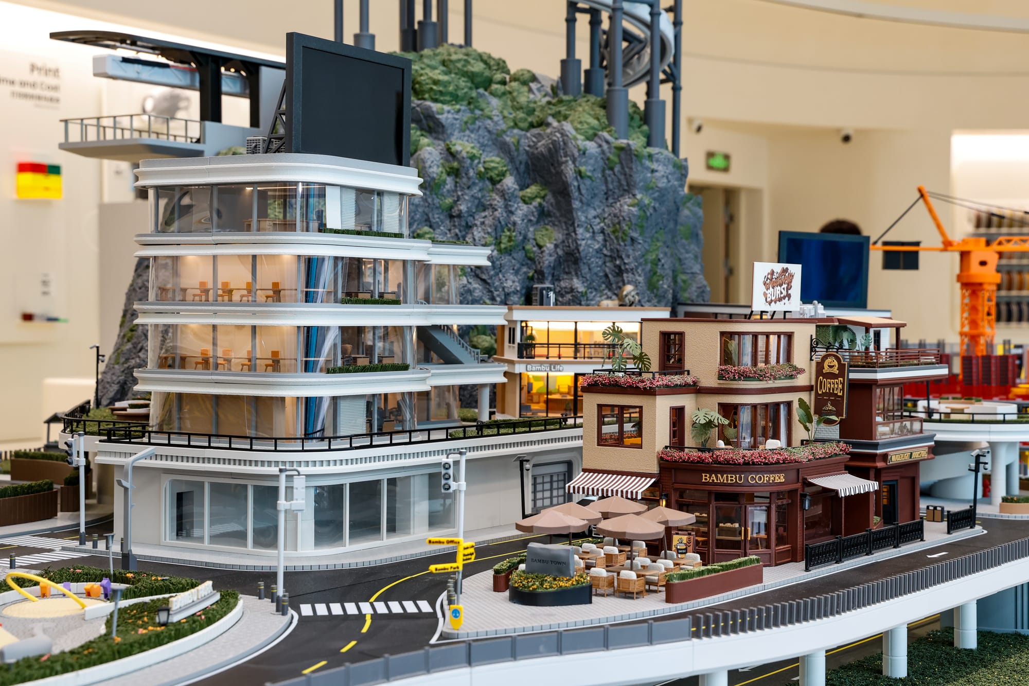 3d printed city inside Bambu Lab Shenzhen store.