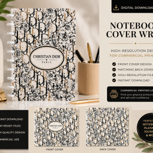 Luxury Floral Monogram Notebook Cover Wrap – Digital Download