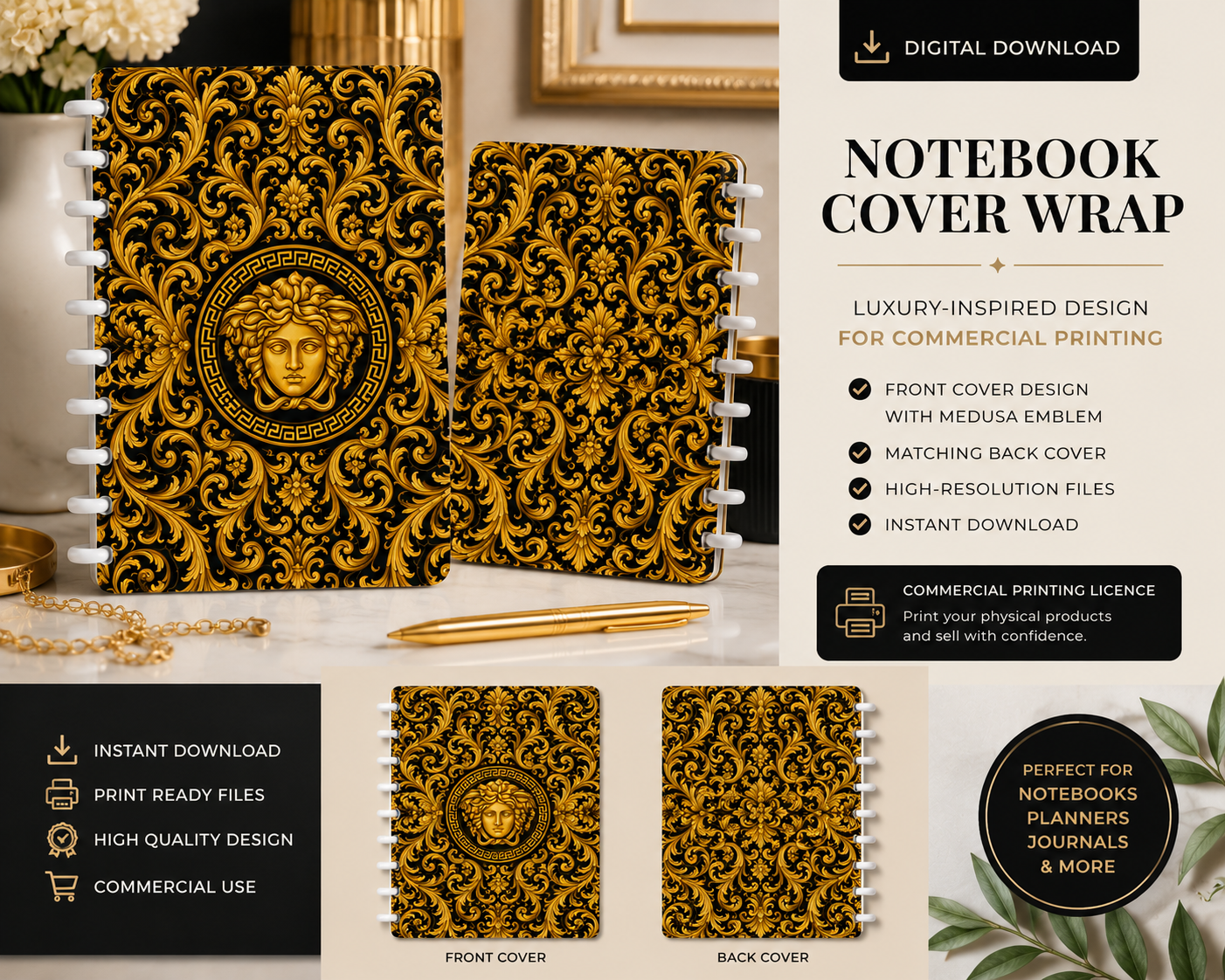 Luxury Baroque Notebook Cover Wrap – Digital Download