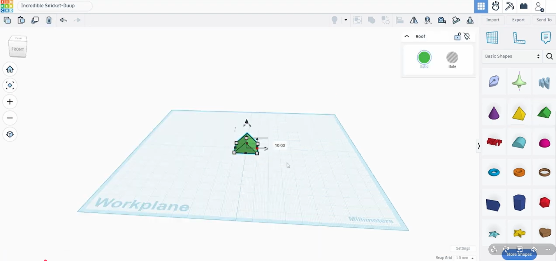 Tinkercad Roof shape used as the back support for a 3D printed phone stand