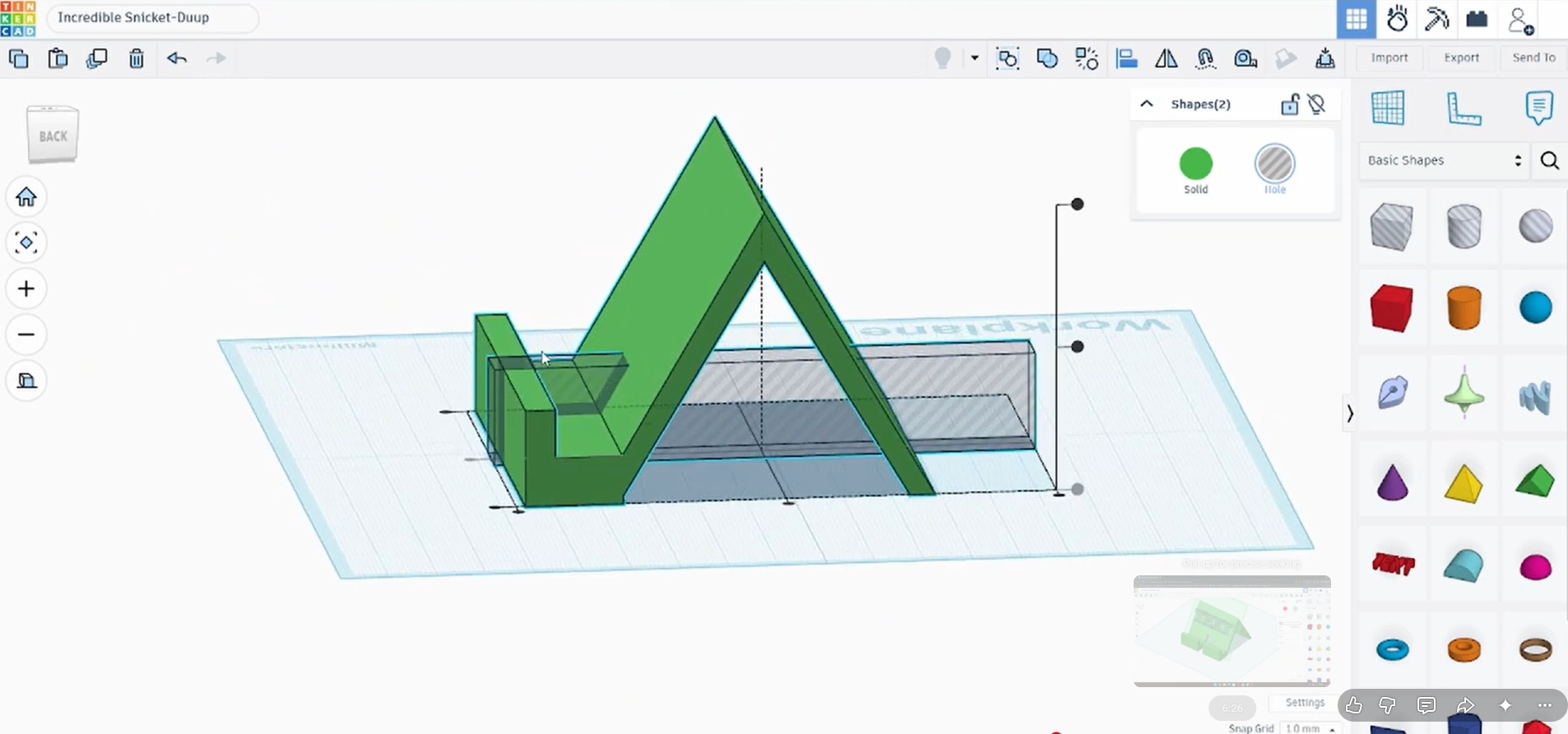 Setting a shape to Hole in Tinkercad to cut the phone stand groove